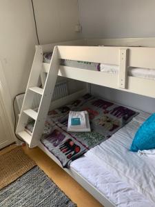 a bunk bed with the bottom bunk open at FlipFlop Beach Bar & Rooms in Falkenberg