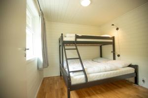 a bunk bed in a room with a window at Fjellsporthytta nr. 4 in Sogndal