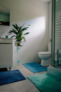 a bathroom with a toilet and a potted plant at Tea House Gerês - T1 Hipericão in Geres