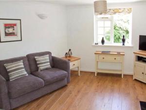 a living room with a couch and a television at Symonds Yat West Holiday Cottage 8 WRC with views of Yat Rock in Symonds Yat