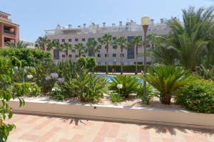 a view of a building with a pool and plants at Jardines de las Marinas Premium in Denia
