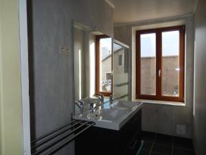 a bathroom with a sink and a large mirror at Au Pied du Gazon in Saint-Maurice-sur-Moselle +17 photos