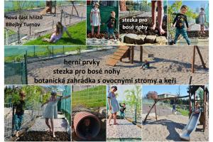 a collage of photos of a child playing on a playground at Apartmány Bejby Turnov in Turnov