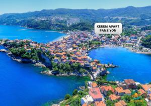 an aerial view of a town next to a body of water at Amasra Kerem Apart in Amasra