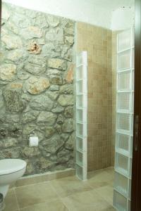a bathroom with a stone wall and a toilet at Doga Apartments in Kayakoy +32 photos