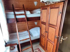 Bunk bed o mga bunk bed sa kuwarto sa Ferienblockhaus Harzidyll