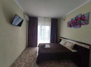 a hotel room with a bed and a television at Lyubavushka in Zatoka