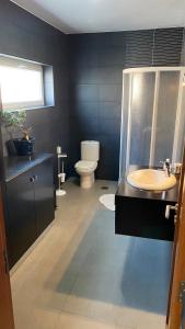 a bathroom with a sink and a toilet at Casa Oliveira in Vila do Conde