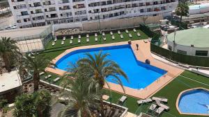 uma vista sobre uma grande piscina com palmeiras em Apartamento con Vistas al Mar em Playa del Inglés