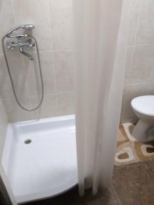 a bathroom with a shower and a toilet and a tub at Уютная квартира метро Защитников Украины in Kharkiv