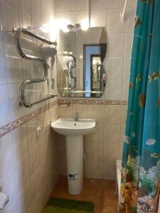 W łazience znajduje się umywalka i lustro. w obiekcie Золотий Лев w mieście Zvenyhorodka