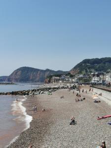 a group of people on a beach near the water at DRYSTONES in Sidmouth