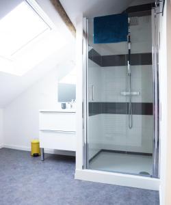 een glazen douche in een badkamer met een wastafel bij Casa Blanc Seau in Tourcoing