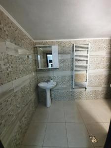 ein Bad mit einem Waschbecken und einem Spiegel in der Unterkunft SergillioHouse in Chişcău