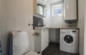 une petite salle de bains avec un lave-linge et un lavabo dans l'établissement Beautiful Home In Alingss With Wifi, à Alingsås