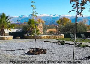 ein Baum in einem Park mit Bergen im Hintergrund in der Unterkunft Villa Capricho de Luna in Caparacena