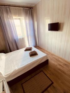 アルヒーポ・オシポフカにあるGuest House Sorrentoのベッド1台とテレビが備わる小さな客室です。