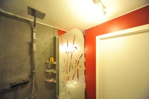 een badkamer met douche en glazen deur bij Magic Moments Appartement in Annecy +29 foto's