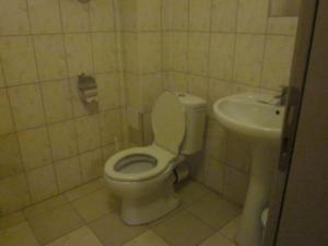 a bathroom with a toilet and a sink at Versai Hotel in Svishtov