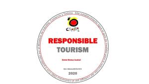 a label for a restaurant with a rooster in a circle at Hotel Reina Isabel in Medina del Campo