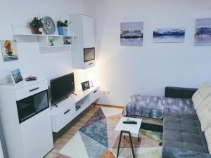 sala de estar con sofá y TV en Cozy Corner Apartments - Free parking & Wi-fi, en Ćuprija