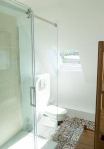 een badkamer met een toilet en een glazen douche bij Le Relais De La Ravine in Vernon