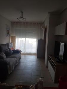 salon z kanapą i telewizorem w obiekcie Marina d'Or, apartamentos Valparaíso w mieście Oropesa del Mar