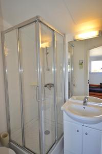 y baño con ducha y lavamanos. en Le Domaine de VILLEPEY By SdR, en Fréjus