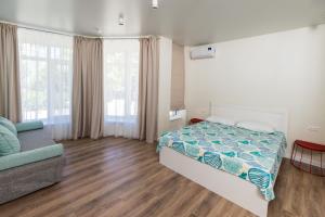 オリギンカにあるАпартаменты "Гамма ДеЛюкс"のベッドルーム1室(ベッド1台、ソファ、窓付)