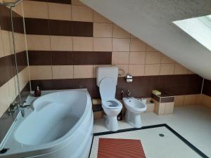 łazienka z wanną, toaletą i umywalką w obiekcie Casa Teodora w mieście Sinaia