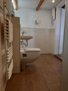 uma casa de banho com um lavatório e um WC em Appartement Merl em Saarwellingen