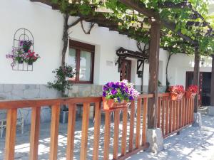 a house with potted flowers on a fence at Atxispe Etxea Casa Rural in Laukiz