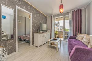 Televízia a/alebo spoločenská miestnosť v ubytovaní Apartament LUX