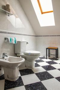 La salle de bains est pourvue de toilettes et d'un lavabo. dans l'établissement Hotel Casa Miño, à Pola de Somiedo