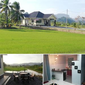two pictures of a house with a grass yard at Damai D Homestay in Kangar