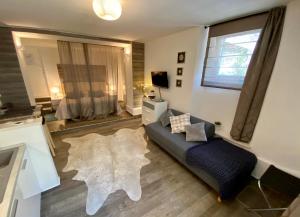una sala de estar con un sofá y una alfombra en Apartments & Rooms Dujam, en Split