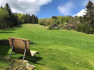 um banco de parque sentado num campo de relva em Haus an der Bergwiese em Waldkirchen