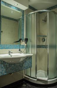 a bathroom with a sink and a glass shower at Hotel Canova in Rome