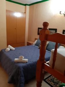 - une chambre avec un lit et des serviettes dans l'établissement Hostal El Patio, à Alhaurín de la Torre