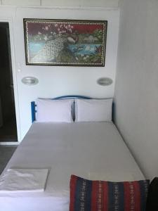 a bed in a room with a picture on the wall at Villa Maria in Kamariotissa