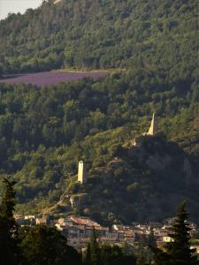 Blick auf eine Stadt auf einem Hügel mit Bäumen in der Unterkunft Gîte Le Lavandin in Volonne
