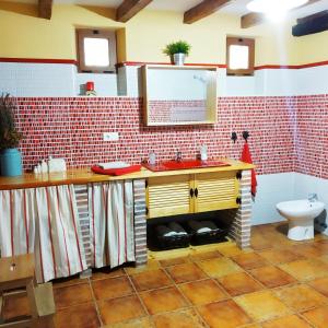 a bathroom with a sink and a toilet at Casa Rurales Antigua Casa del Relojero in Astudillo