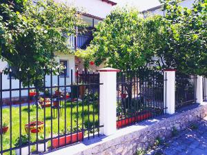 a black wrought iron fence in front of a house at Casa Razvan Vama Veche in Vama Veche