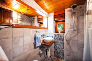 a bathroom with a sink and a shower at Casa Campanella Holiday House in Rovinj +22 photos