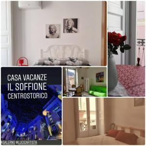 a collage of photos of a bedroom and a room at Il Soffione Centro Storico in Salerno