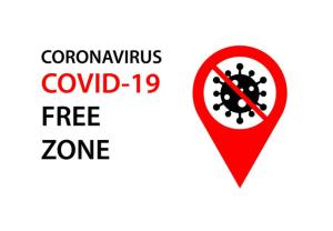 un puntero rojo con el texto coronavirus cov y una señal de stop en Break N Bed, en Barcelona