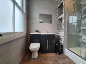 a bathroom with a toilet and a sink and a shower at City Space in Doncaster +18 photos