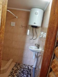 a bathroom with a toilet and a sink at Затишна хата in Huklyvyy