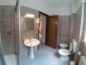 W łazience znajduje się umywalka, toaleta i prysznic. w obiekcie Residence Casa Rosa w mieście Gera Lario