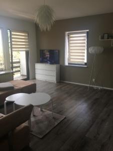 sala de estar con sofá y TV en Relaxoase Koblenz Karthause en Coblenza